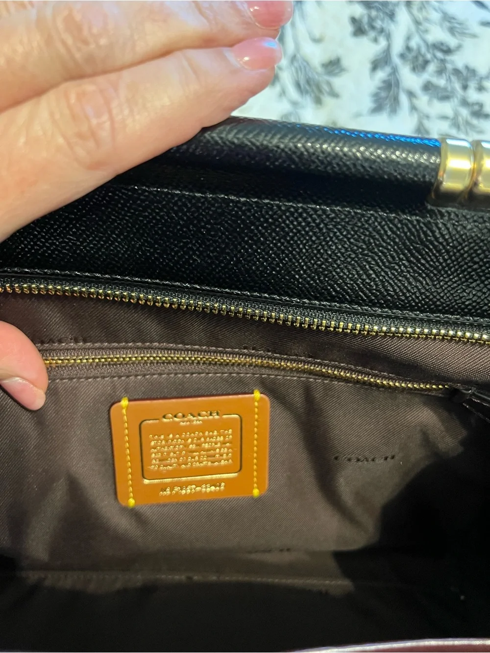 COACH Black Leather Structured Top-Handle Satchel with Gold Hardware